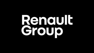 Large crowd people forming Renault symbol taken from a topside view