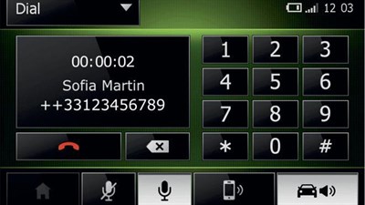 Media Nav Evolution system showing its dial pad app screen during a call