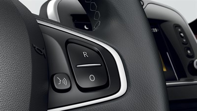 Renault steering wheel showing the Siri voice recognition button