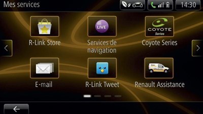 R-LINK Evolution system displaying its menu in french language