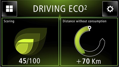 Renault R&Go system showing the car driving in the Eco mode